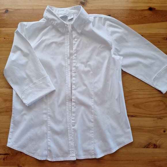Spiegel Reflections Tops - Reflections by Spiegel White Button-up Short Sleeve Cuff Shirt